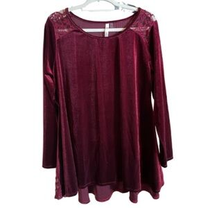 NY Collection Wine Velour tunic with lace appliqué Size: XL